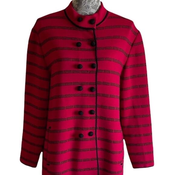 Vintage 60s Gina Teresa Wool Double Breasted Stripe Red Coat - Picture 4 of 7